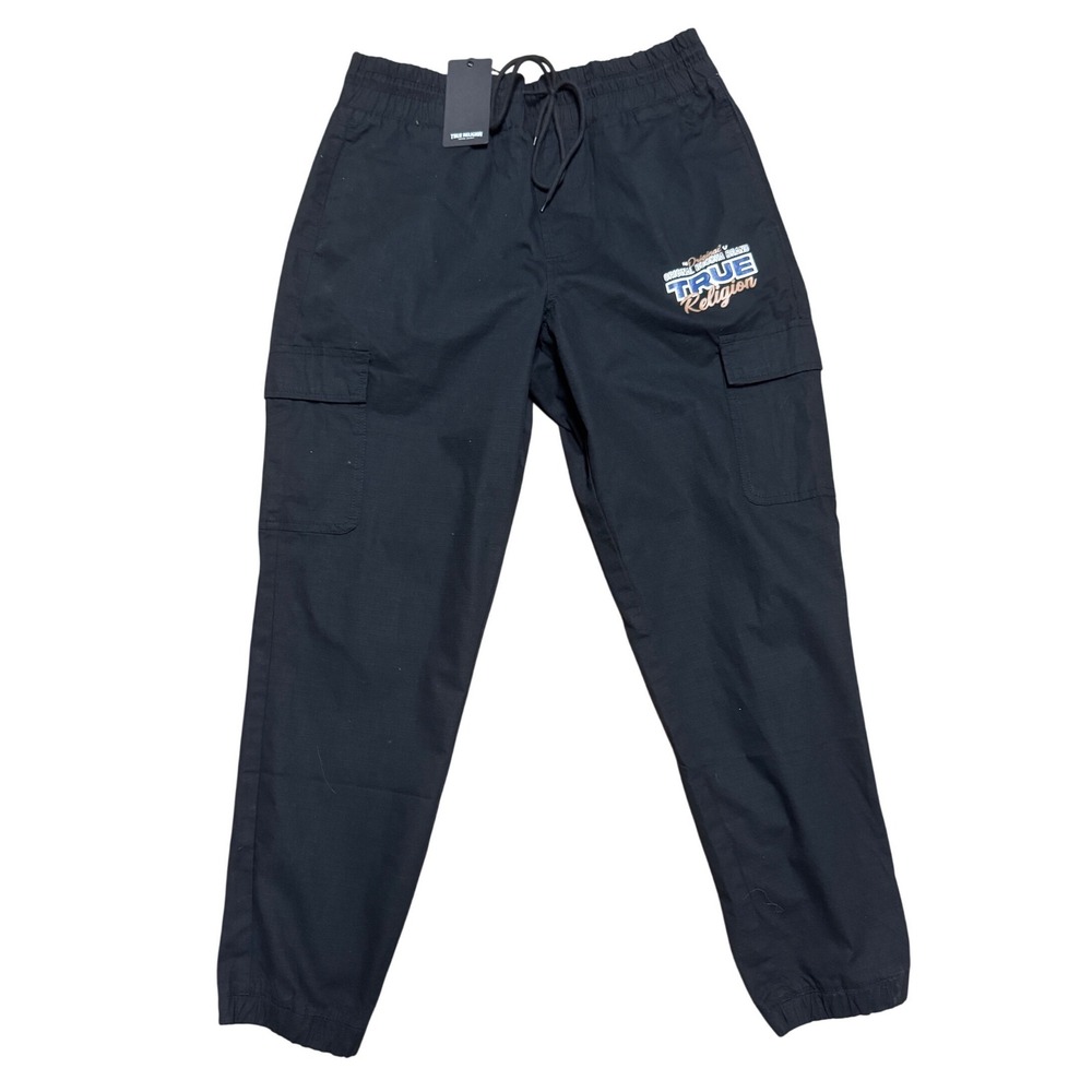 True Religion Mens Jet Black Ripstop Cargo Jogger Pants Size M NEW